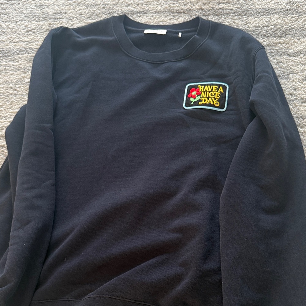 Sandro Black Crewneck Sweater with Colorful Patch